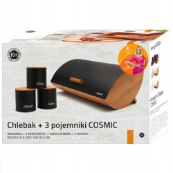 Chlebak bambusowy i 3 pojemniki COSMIC czarny