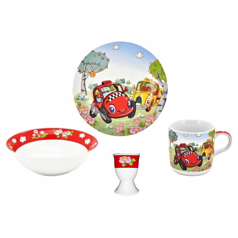 Kpl. Dziecięcy Obiadowy Śniadaniowy 4el. Autka