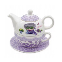 DZBANEK Z FILIŻANKĄ I SPODKIEM zestaw LAWENDA PORCELANA 450 ml BELLA FIORE