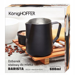 Stalowy DZBANEK DO SPIENIANIA MLEKA mlecznik 600 ml BARISTA CZARNY