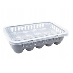 Plastikowy POJEMNIK organizer NA JAJKA do lodówki 15 JAJ 18 x 29 cm SZARY