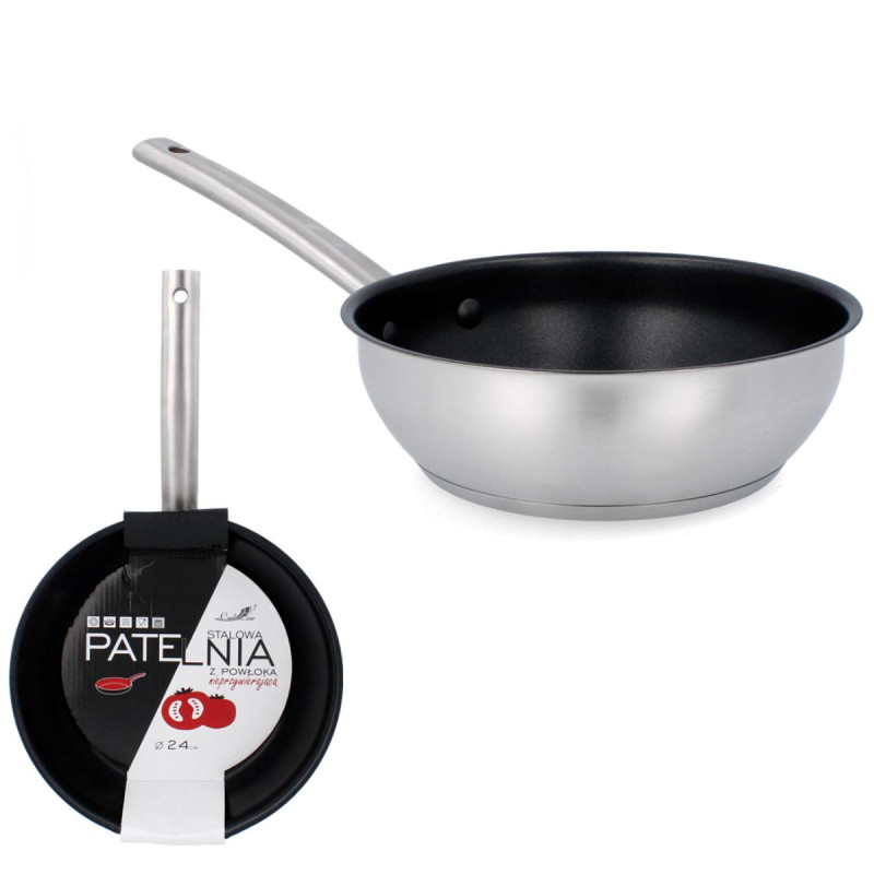 PATELNIA STALOWA 24 cm non-stick nieprzywierająca INDUKCJA CookLine