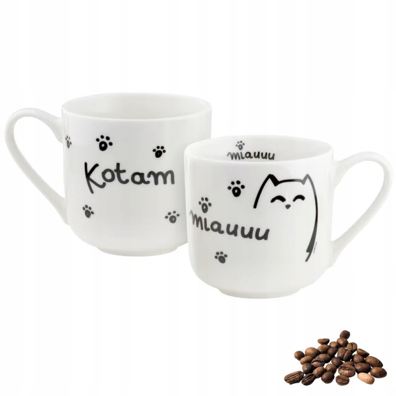 KUBEK porcelanowy DUŻY 455 ml Love Kot "Kotam Cię" Ambition BIAŁY