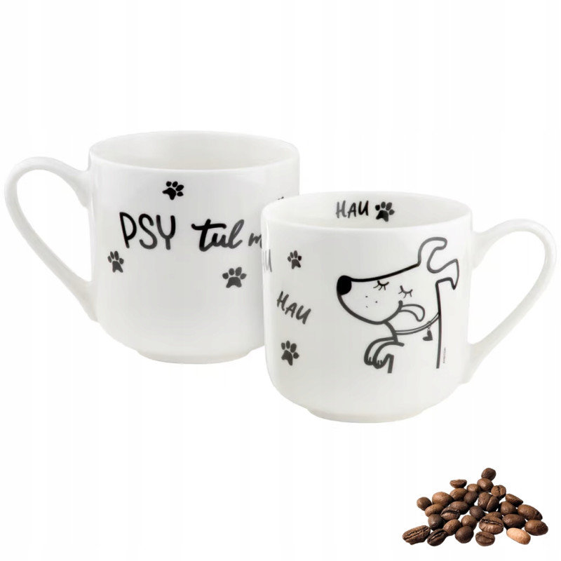 KUBEK porcelanowy DUŻY 455 ml Love Pies "PSYtul mnie" Ambition BIAŁY