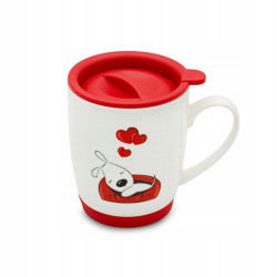 Porcelanowy KUBEK 440 ml Z POKRYWKĄ zamykany walentynki PIESEK Bella Fiore