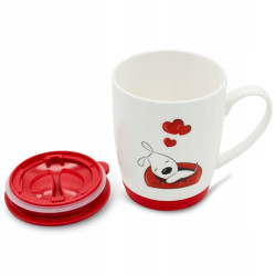Porcelanowy KUBEK 440 ml Z POKRYWKĄ zamykany walentynki PIESEK Bella Fiore