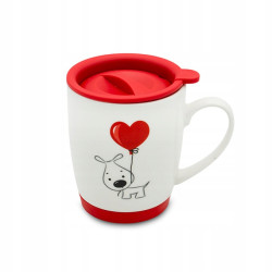 Porcelanowy KUBEK 440 ml Z POKRYWKĄ zamykany walentynki PIESEK Bella Fiore