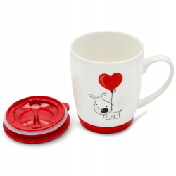 Porcelanowy KUBEK 440 ml Z POKRYWKĄ zamykany walentynki PIESEK Bella Fiore