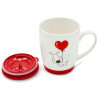 Porcelanowy KUBEK 440 ml Z POKRYWKĄ zamykany walentynki PIESEK Bella Fiore