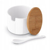 Porcelanowa CUKIERNICA 350 ml bambusowa pokrywka łyżeczka Konighoffer BIAŁA
