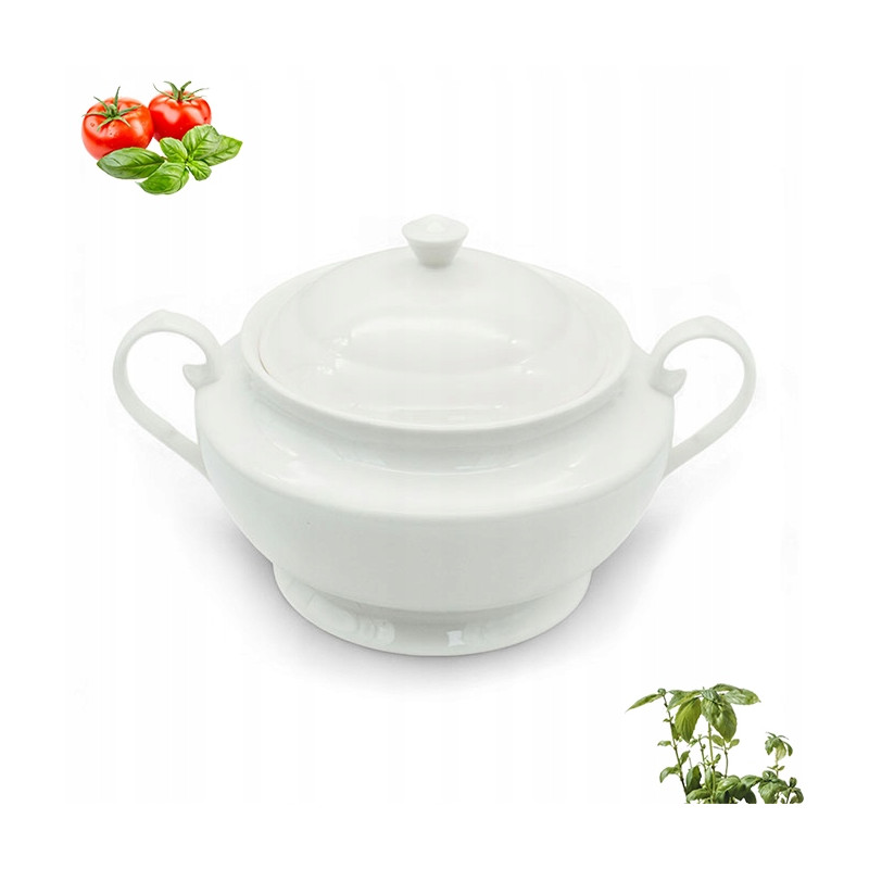 Porcelanowa WAZA NA ZUPĘ z dwoma uchwytami i POKRYWKĄ 3,3 l Tragar BIAŁA