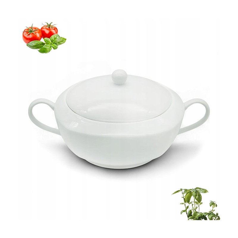 Ceramiczna WAZA NA ZUPĘ z uchwytami POKRYWĄ kwadratowa 2,5 l Tragar BIAŁA