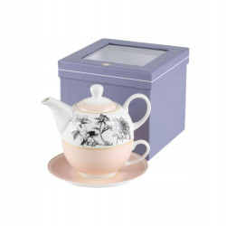 Porcelanowy DZBANEK 400 ml Z FILIŻANKĄ 250 ml SPODKIEM zestaw Divine KWIATY