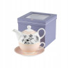 Porcelanowy DZBANEK 400 ml Z FILIŻANKĄ 250 ml SPODKIEM zestaw Divine KWIATY