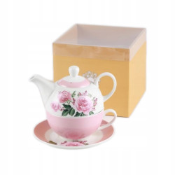Porcelanowy DZBANEK 400 ml Z FILIŻANKĄ 250 ml I SPODKIEM zestaw Divine RÓŻA