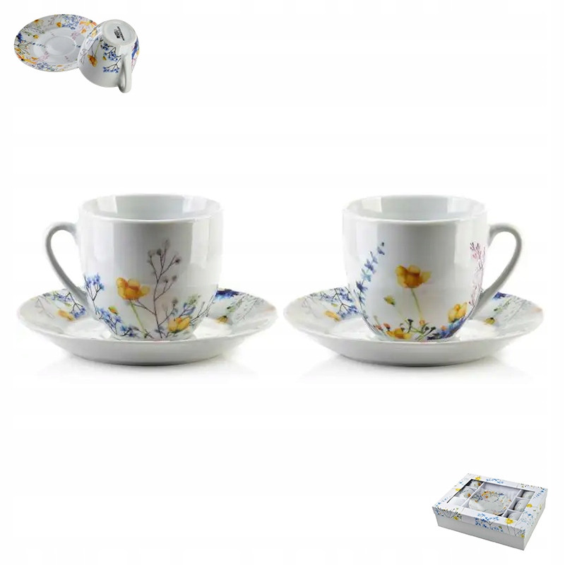 KOMPLET zestaw porcelanowych FILIŻANEK 250 ml ZE SPODKIEM 6 szt. Joy Mondex
