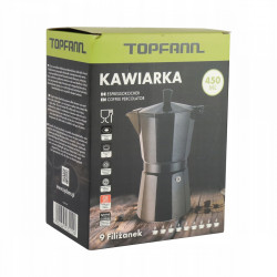 KAWIARKA aluminiowa na 9 FILIŻANEK 450 ml INDUKCJA Topfann CZARNA