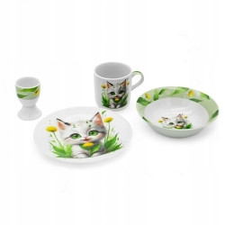 Porcelanowy KOMPLET OBIADOWY dla DZIECI 4 elementy Bella Fiore KOT