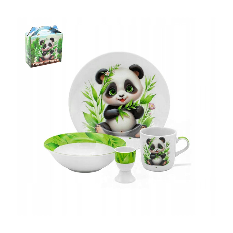 Porcelanowy KOMPLET OBIADOWY dla DZIECI 4 elementy Bella Fiore PANDA