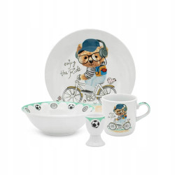 Porcelanowy KOMPLET OBIADOWY dla DZIECI 4 elementy Bella Fiore MIŚ