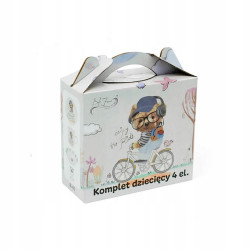 Porcelanowy KOMPLET OBIADOWY dla DZIECI 4 elementy Bella Fiore MIŚ