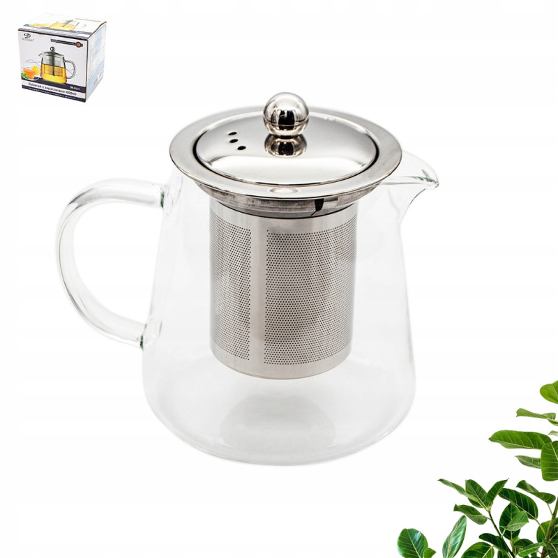 Szklany DZBANEK z ZAPARZACZEM sitkiem do herbaty 600 ml Meyerhoff SREBRNY