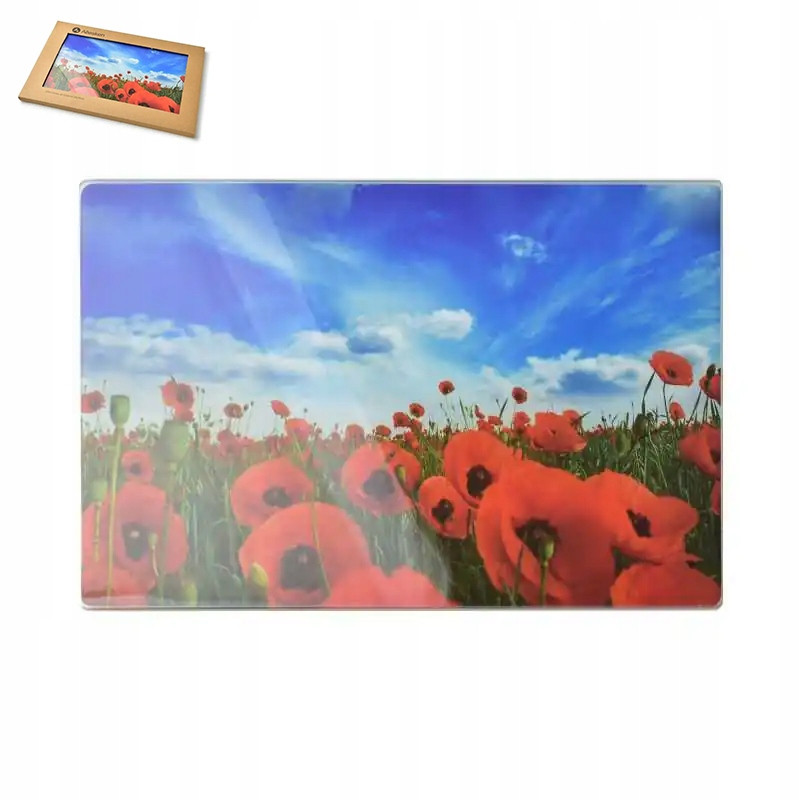 SZKLANA DESKA do krojenia prostokątna 20 x 30 cm Aria Allesken MAKOWE POLE