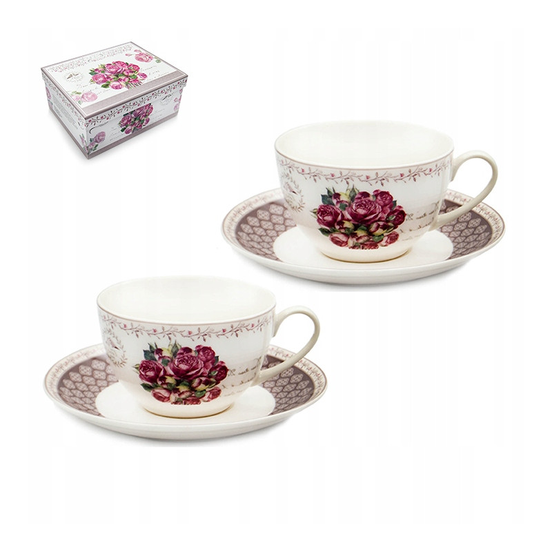 KOMPLET FILIŻANEK 270 ml z PODSTAWKAMI 2+2 4 el. Bella Fiore RÓŻE