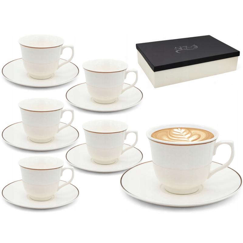 KOMPLET porcelanowych FILIŻANEK 200 ml z PODSTAWKAMI 6+6 12 el. Bella Fiore