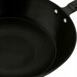 Żeliwny WOK 30 cm emaliowany z drewnianą rączką Hanoi Starke Pro CZARNY