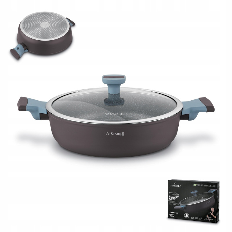 PATELNIA tradycyjna Z DWOMA UCHWYTAMI pokrywą 28cm Luxury Grey II StarkePro