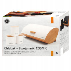 Zestaw CHLEBAK bambusowy i 3 POJEMNIKI stalowe Cosmic Konighoffer BIAŁY