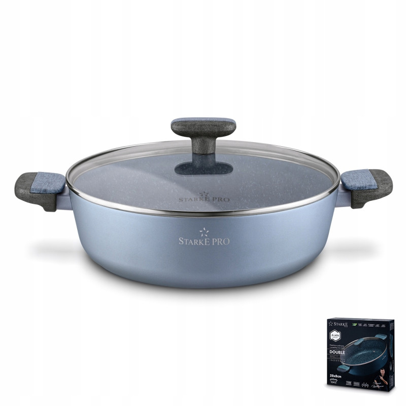 PATELNIA Z DWOMA UCHWYTAMI POKRYWĄ 28cm INDUKCJA StarkePro Double NIEBIESKA