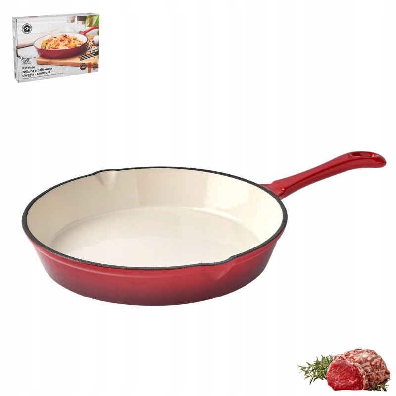 PATELNIA ŻELIWNA emaliowana z uchwytem wylewkami 24 cm KonigHOFFER WIŚNIOWA