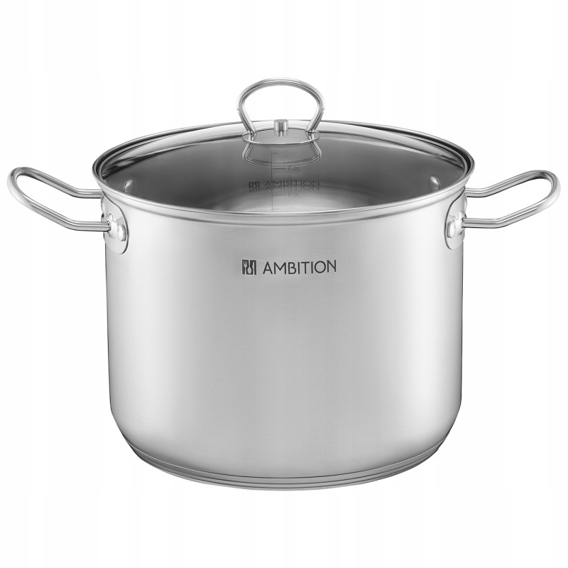 GARNEK stalowy NIERDZEWNY WYSOKI z pokrywką 22 cm 6,8 L Acero Ambition