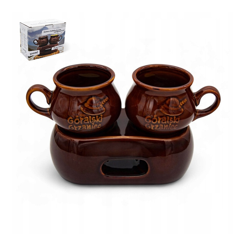 KOMPLET zestaw 2x kamionkowy KUBEK 300 ml na grzane wino Z PODGRZEWACZEM
