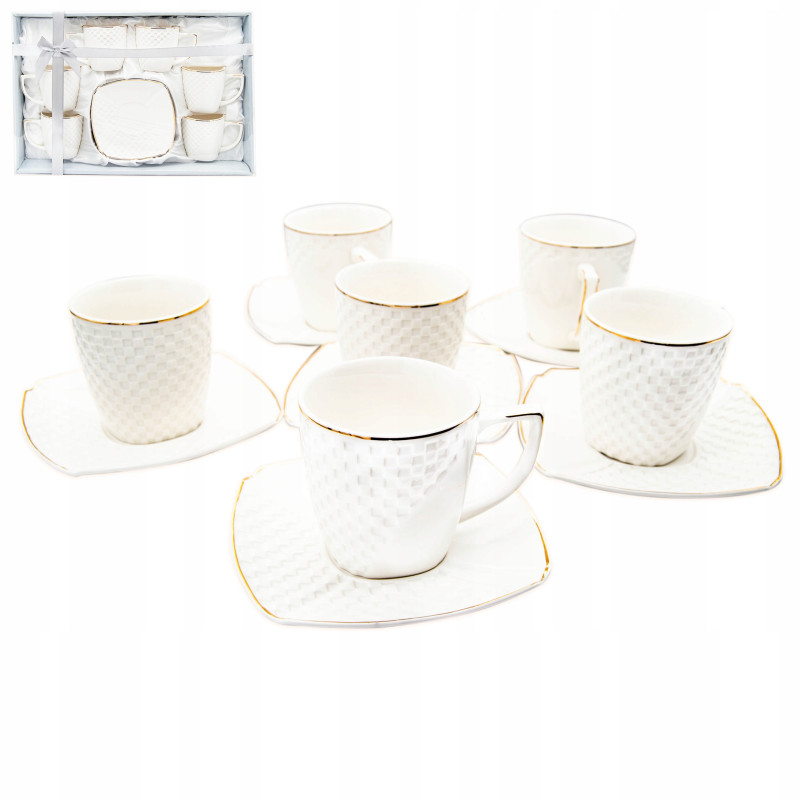 KOMPLET porcelanowych FILIŻANEK 240 ml z PODSTAWKAMI 6+6 12 el. Bella Fiore