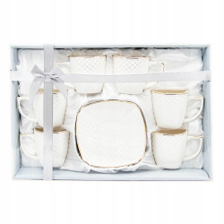 KOMPLET porcelanowych FILIŻANEK 240 ml z PODSTAWKAMI 6+6 12 el. Bella Fiore