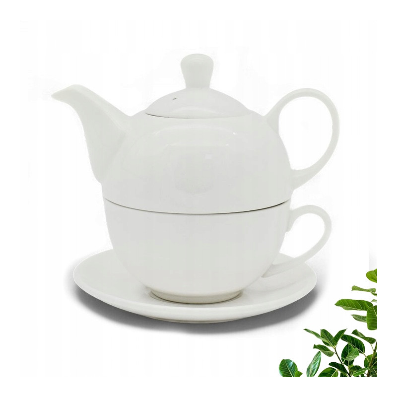 DZBANEK Z FILIŻANKĄ I SPODKIEM zestaw porcelanowy 450 ml BIAŁY
