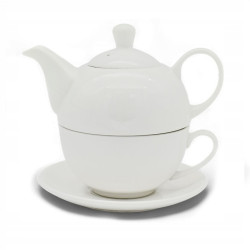 DZBANEK Z FILIŻANKĄ I SPODKIEM zestaw porcelanowy 450 ml BIAŁY