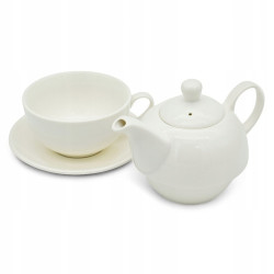 DZBANEK Z FILIŻANKĄ I SPODKIEM zestaw porcelanowy 450 ml BIAŁY