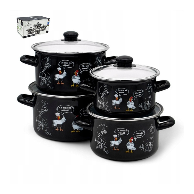 KOMPLET zestaw GARNKÓW EMALIOWANYCH 8 el pokrywki 2/3/4/5 L Meyerhoff ROSÓŁ
