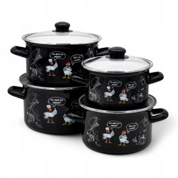 KOMPLET zestaw GARNKÓW EMALIOWANYCH 8 el pokrywki 2/3/4/5 L Meyerhoff ROSÓŁ