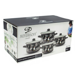 KOMPLET zestaw GARNKÓW EMALIOWANYCH 8 el pokrywki 2/3/4/5 L Meyerhoff ROSÓŁ