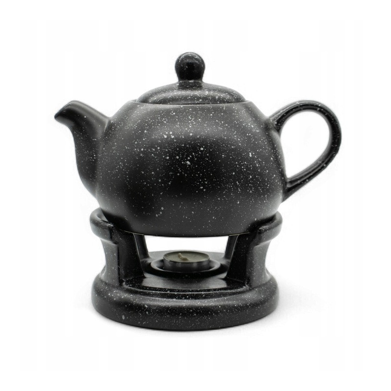 DZBANEK z PODGRZEWACZEM podstawką imbryk 1 l Bella Fiore CZARNY MARMUR