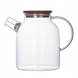 DZBANEK SZKLANY Z SITKIEM w dzióbku UCHWYTEM drewnianą pokrywką 1,8 l
