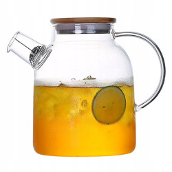 DZBANEK SZKLANY Z SITKIEM w dzióbku UCHWYTEM drewnianą pokrywką 1,8 l