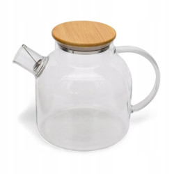 DZBANEK SZKLANY Z SITKIEM w dzióbku UCHWYTEM drewnianą pokrywką 1,8 l