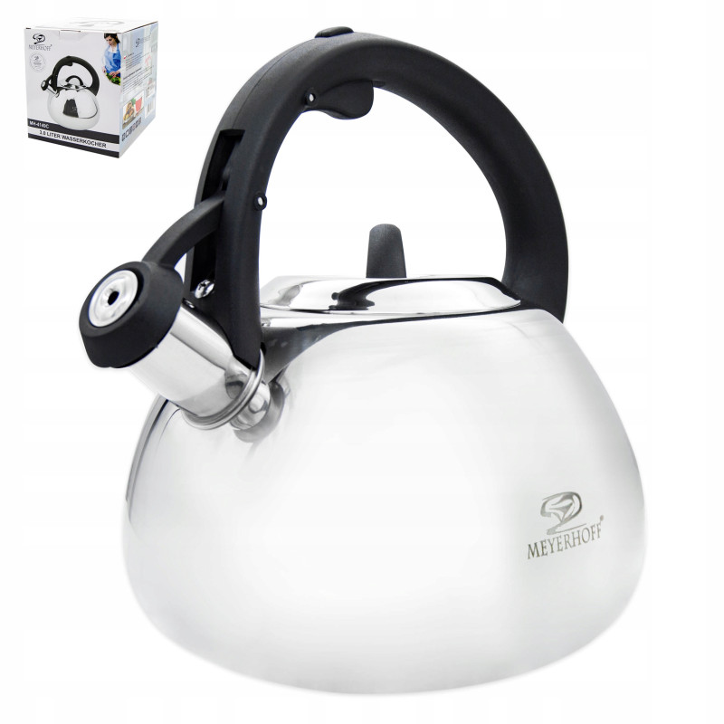 CZAJNIK stalowy nierdzewny z gwizdkiem 3L INDUKCJA Meyerhoff SREBRNY POŁYSK