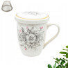 KUBEK porcelanowy z ZAPARZACZEM i POKRYWKĄ kwiaty BIAŁY 340 ml Bella Fiore